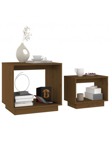 Tavolini da Salotto ad Incastro 2 pz Miele in Legno di Pino