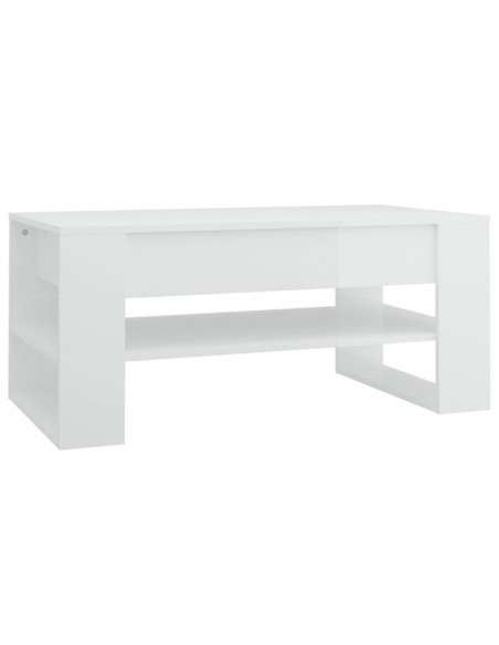 Tavolino da Salotto Bianco Lucido 102x55x45cm Legno Multistrato