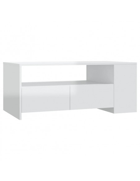 Tavolino da Salotto Bianco Lucido 102x55x42 cm Legno Compensato