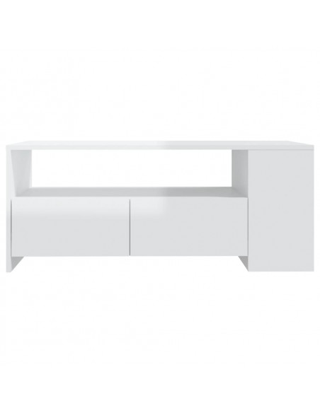 Tavolino da Salotto Bianco Lucido 102x55x42 cm Legno Compensato