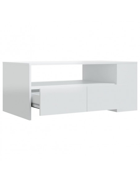 Tavolino da Salotto Bianco Lucido 102x55x42 cm Legno Compensato