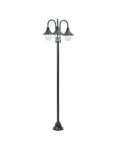 Lampione da Giardino E27 220 cm Alluminio 3 Lampade Verde Scuro 2