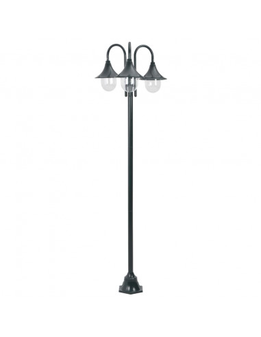 Lampione da Giardino E27 220 cm Alluminio 3 Lampade Verde Scuro