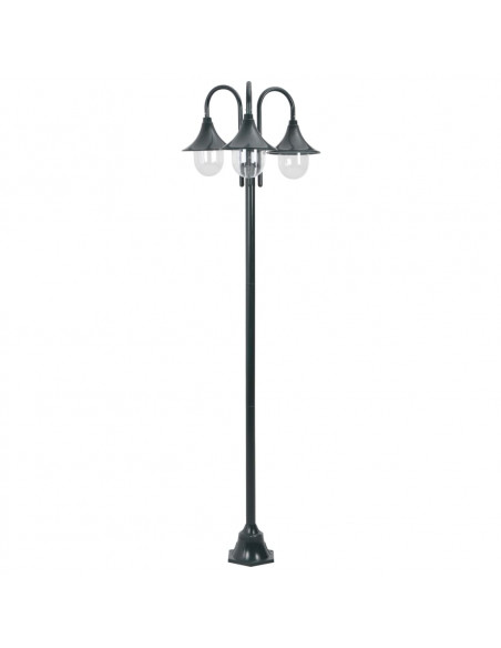 Lampione da Giardino E27 220 cm Alluminio 3 Lampade Verde Scuro