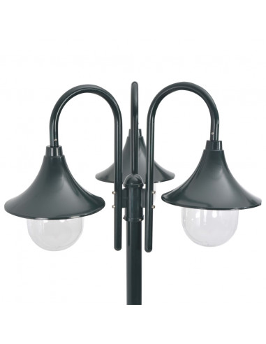 Lampione da Giardino E27 220 cm Alluminio 3 Lampade Verde Scuro