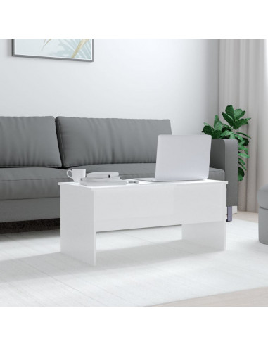 Tavolino Bianco Lucido 102x50,5x46,5 cm in Legno Multistrato
