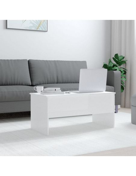 Tavolino Bianco Lucido 102x50,5x46,5 cm in Legno Multistrato