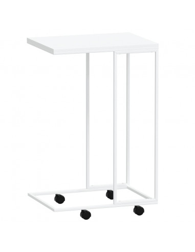 Tavolino con Ruote Bianco 40x30x63,5cm in Legno Multistrato