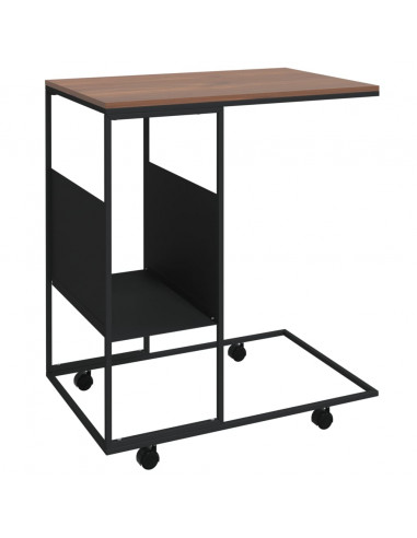 Tavolino con Ruote Nero 55x36x63,5 cm in Legno Multistrato