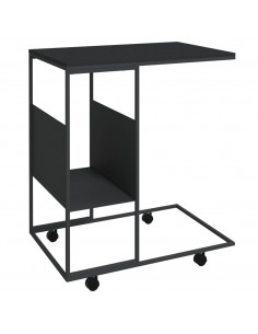 Tavolino con Ruote Nero 55x36x63,5 cm in Legno Multistrato 2
