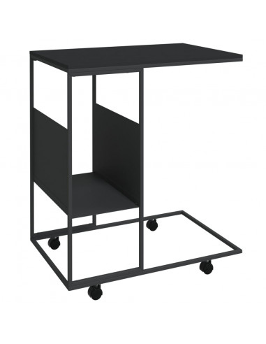 Tavolino con Ruote Nero 55x36x63,5 cm in Legno Multistrato