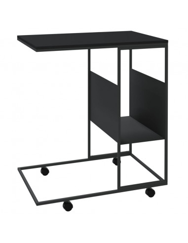 Tavolino con Ruote Nero 55x36x63,5 cm in Legno Multistrato