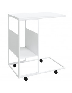 Tavolino con Ruote Bianco 55x36x63,5 cm in Legno Multistrato 2