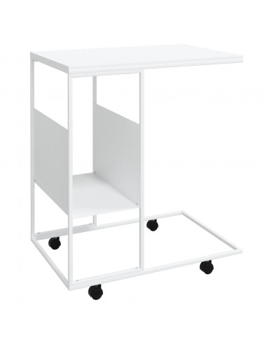 Tavolino con Ruote Bianco 55x36x63,5 cm in Legno Multistrato