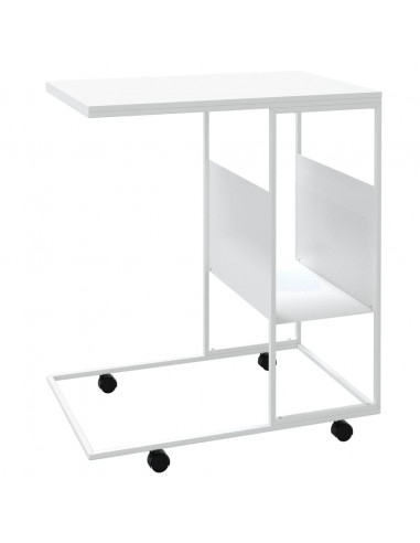 Tavolino con Ruote Bianco 55x36x63,5 cm in Legno Multistrato