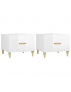 Tavolini Salotto 2pz Bianco Lucido 50x50x40cm Legno Multistrato 2
