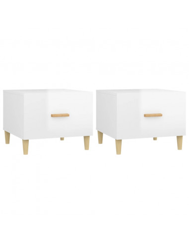 Tavolini Salotto 2pz Bianco Lucido 50x50x40cm Legno Multistrato