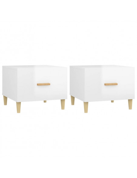 Tavolini Salotto 2pz Bianco Lucido 50x50x40cm Legno Multistrato