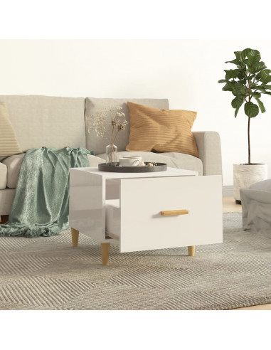 Tavolini Salotto 2pz Bianco Lucido 50x50x40cm Legno Multistrato