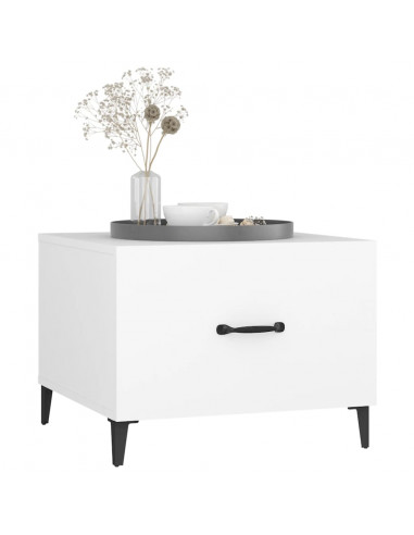 Tavolino da Salotto con Gambe in Metallo Bianco 50x50x40 cm