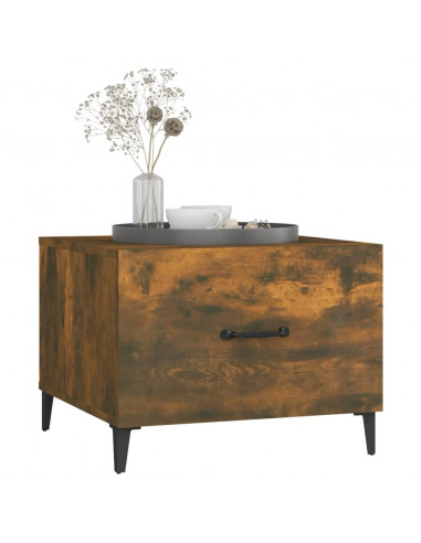 Tavolino da Salotto con Gambe in Metallo Rovere Fumo 50x50x40cm