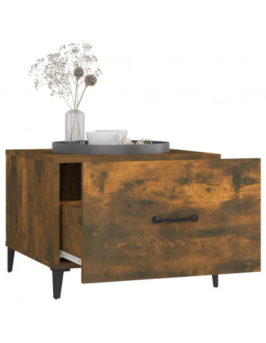 Tavolino da Salotto con Gambe in Metallo Rovere Fumo 50x50x40cm