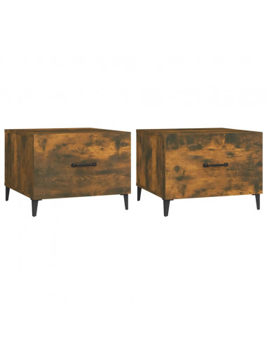Tavolini da Salotto Gambe in Metallo 2pz Rovere Fumo 50x50x40cm