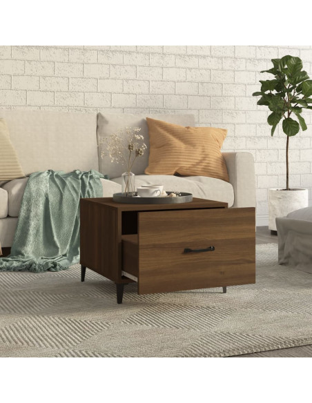 Tavolino da Salotto Gambe in Metallo Rovere Marrone 50x50x40 cm