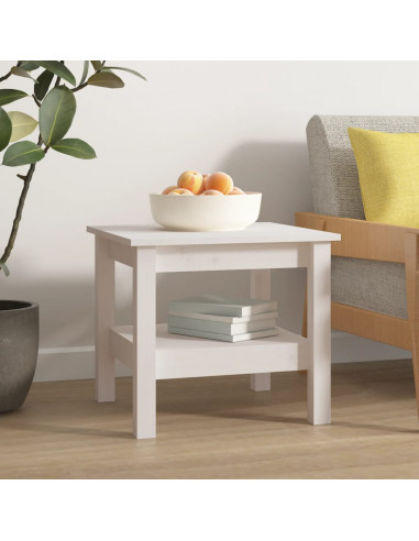 Tavolino da Salotto Bianco 45x45x40 cm Legno Massello di Pino
