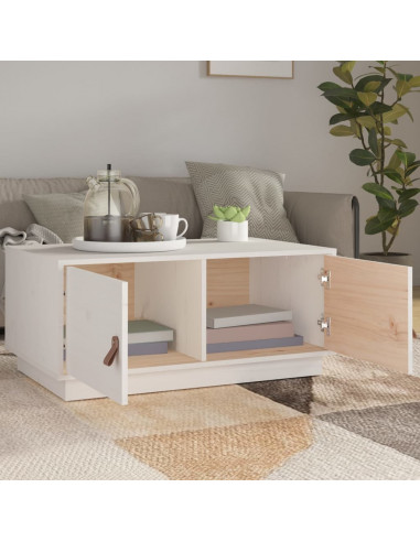 Tavolino da Salotto Bianco 80x50x35cm in Legno Massello di Pino
