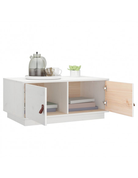 Tavolino da Salotto Bianco 80x50x35cm in Legno Massello di Pino
