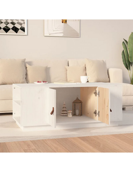 Tavolino da Salotto Bianco 100x50x41 cm Legno Massello di Pino