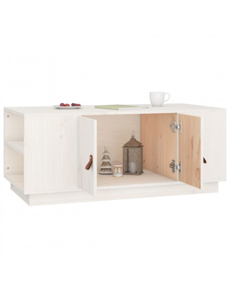 Tavolino da Salotto Bianco 100x50x41 cm Legno Massello di Pino
