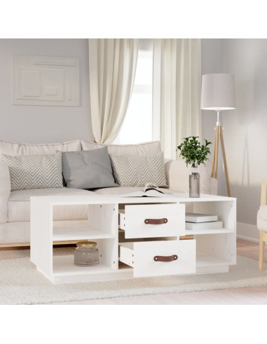 Tavolino da Salotto Bianco 100x50x41 cm Legno Massello di Pino