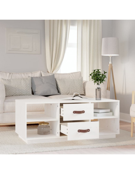 Tavolino da Salotto Bianco 100x50x41 cm Legno Massello di Pino