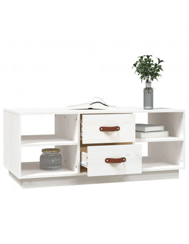 Tavolino da Salotto Bianco 100x50x41 cm Legno Massello di Pino