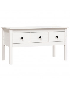 Tavolino da Salotto Bianco 102x49x55 cm Legno Massello di Pino 2