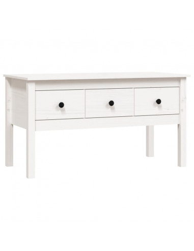 Tavolino da Salotto Bianco 102x49x55 cm Legno Massello di Pino