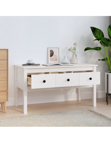 Tavolino da Salotto Bianco 102x49x55 cm Legno Massello di Pino