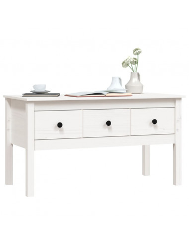 Tavolino da Salotto Bianco 102x49x55 cm Legno Massello di Pino