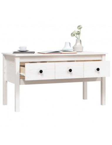 Tavolino da Salotto Bianco 102x49x55 cm Legno Massello di Pino