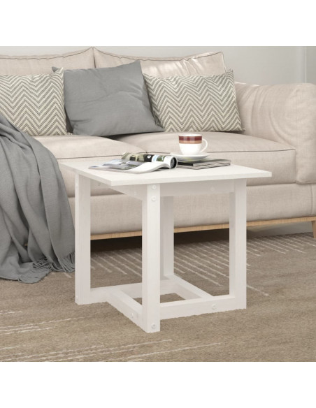 Tavolino da Salotto Bianco 50x50x45 cm Legno Massello di Pino