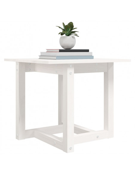 Tavolino da Salotto Bianco 50x50x45 cm Legno Massello di Pino