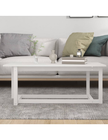 Tavolino da Salotto Bianco 110x55x45 cm Legno Massello di Pino
