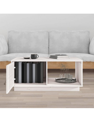 Tavolino da Salotto Bianco 80x50x35,5 cm Legno Massello di Pino