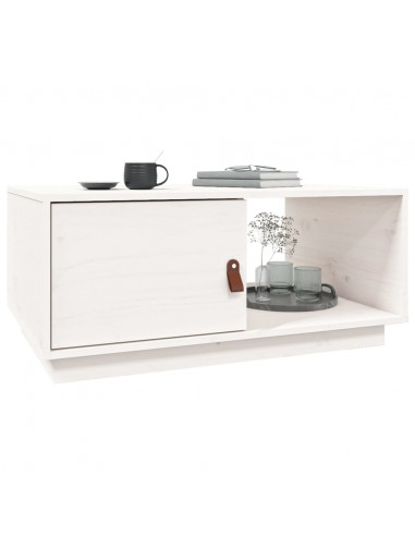 Tavolino da Salotto Bianco 80x50x35,5 cm Legno Massello di Pino