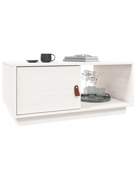 Tavolino da Salotto Bianco 80x50x35,5 cm Legno Massello di Pino
