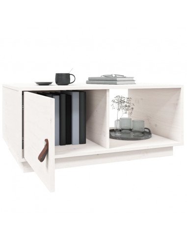 Tavolino da Salotto Bianco 80x50x35,5 cm Legno Massello di Pino