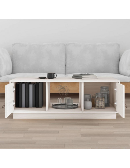 Tavolino da Salotto Bianco 100x50x35 cm Legno Massello di Pino