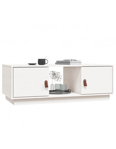 Tavolino da Salotto Bianco 100x50x35 cm Legno Massello di Pino